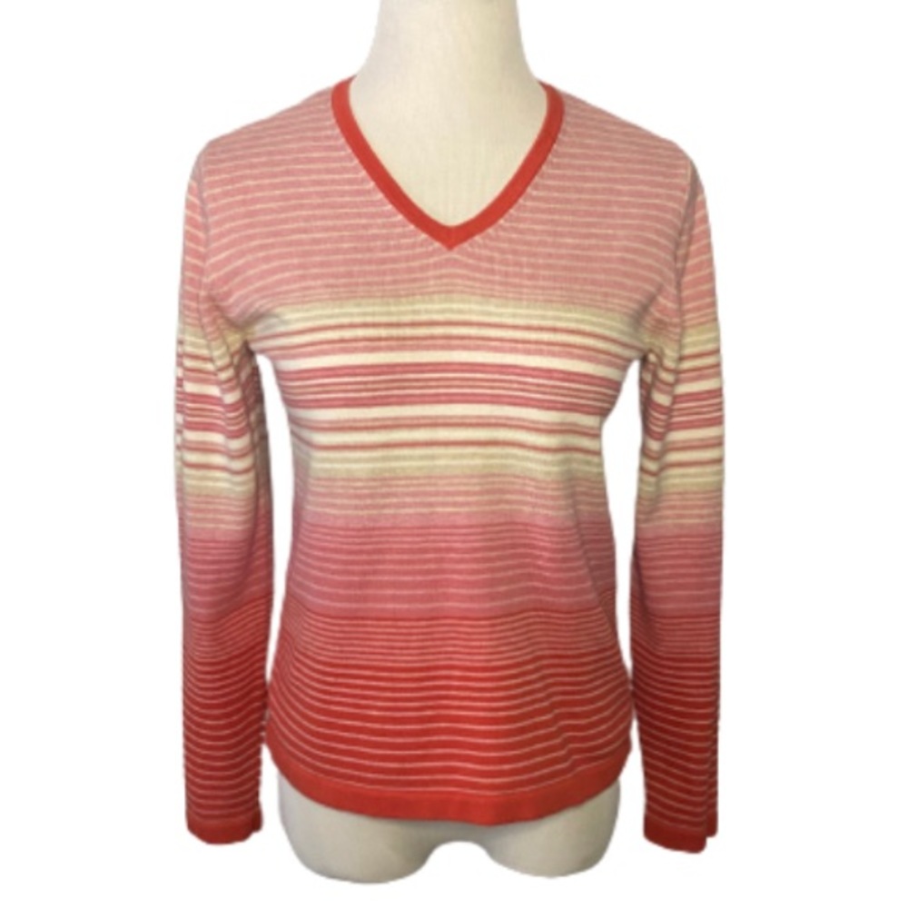 Eddie Bauer Women’s V Neck Stripe Sweater Size Small